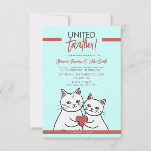 Invitation Carton Rouge et blanc Mariage Whimsical Cats (Devant)