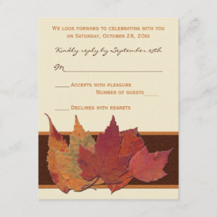 Invitation Carton RSVP Feuilles Séchées Orange Brun Ivoire
