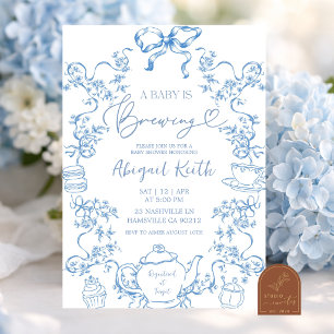 Invitation Carton Toile Bleu Un Bébé est en Route pour une In