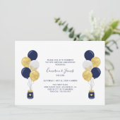 Invitation Cartons de ballons or et marine pour 50e anniversa (Debout devant)