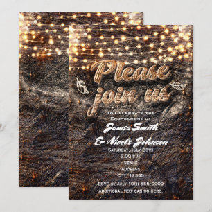 Invitation Cartons de bois d'écorce rustique & lumières scint