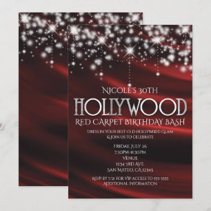 Invitation Cartons de cinéma en soie rouge et argent scintill