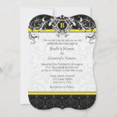 Invitation Cartons de mariage à monogramme en damas jaune et (Devant)