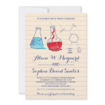 Cartons de mariage chimie rouge et bleu