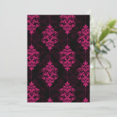 Invitation Cartons de mariage rose vif damassé et noir (Debout devant)