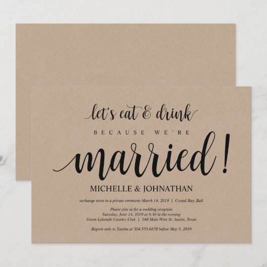 Invitation Cartons de réception de mariage en fuite Kraft rus (Devant / Derrière)