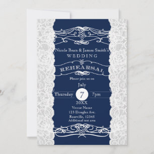 Invitation Cartons de répétition de mariage à dentelle bleue