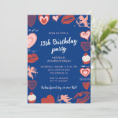 Invitation Cartons d'invitation 15 ans Bleu Cœurs Mignons (Debout devant)
