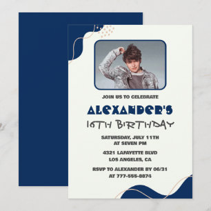 Invitation Cartons d'invitation 16 ans Hommes Navy Simple Pho