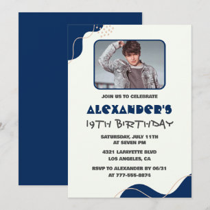 Invitation Cartons d'invitation 19 ans Hommes Navy Simple Pho