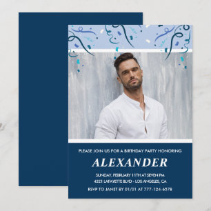 Invitation Cartons d'invitation 21 ans Hommes Photo Bleu Mari