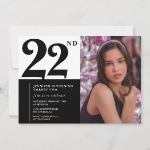 Invitation Cartons d'invitation 22ème anniversaire chic noir 