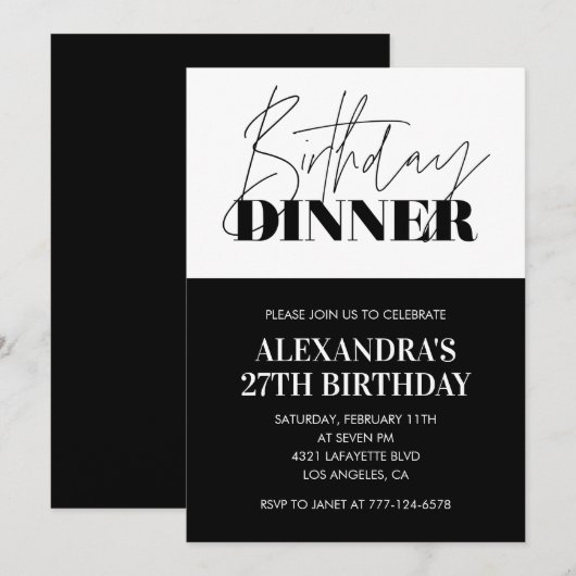 Invitation Cartons d'invitation 27 ans noir blanc Dîner (Devant / Derrière)