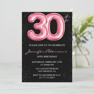 Invitation Cartons d'invitation 30 ans rose Glam Ballon Noir