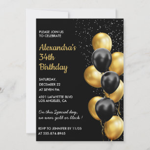Invitation Cartons d'invitation 34ème anniversaire noir Paill