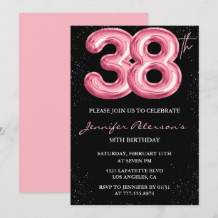 Invitation Cartons d'invitation 38e anniversaire Black Pink B