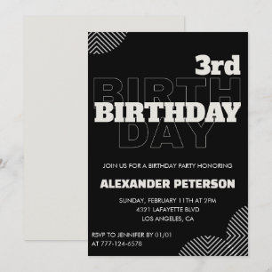 Invitation Cartons d'invitation 3ème anniversaire garçon noir