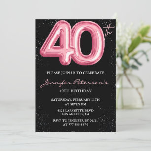 Invitation Cartons d'invitation 40 ans rose Glam Ballon Noir