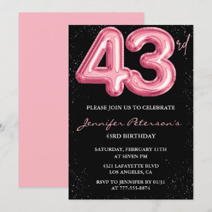 Invitation Cartons d'invitation 43e anniversaire Black Pink B