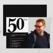 Invitation Cartons d'invitation 50 ans élégants et chics noir (Devant / Derrière)