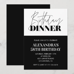Invitation Cartons d'invitation 58 ans noir blanc Dîner