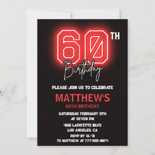 Invitation Cartons d'invitation 60 ans noir hommes Neon