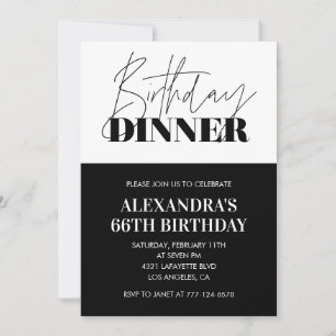 Invitation Cartons d'invitation 66 ans noir et blanc Dîner