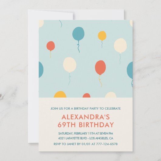 Invitation Cartons d'invitation 69e anniversaire Ballons Mode (Devant)