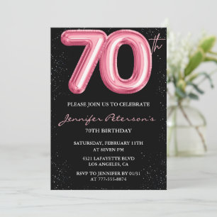 Invitation Cartons d'invitation 70 ans noir Balloon Glam Rose