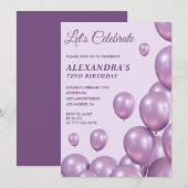 Invitation Cartons d'invitation 72 ans Ballons violets (Devant / Derrière)