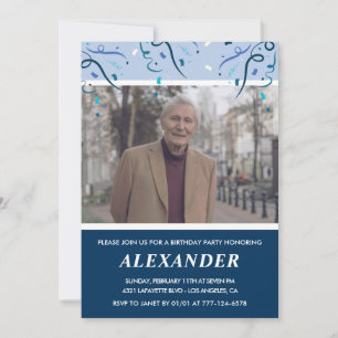 Invitation Cartons d'invitation 80 ans homme Photo Bleu marin
