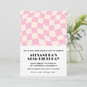 Invitation Cartons d'invitation 80e anniversaire Damier Rose (Debout devant)