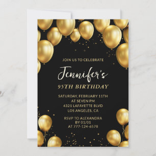 Invitation Cartons d'invitation 95 ans Ballons Confettis noir