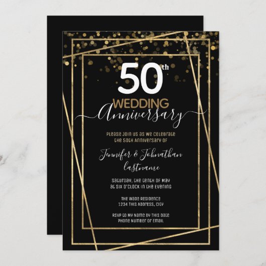 Invitation Cartons d'invitation à bordure dorée pour le 50e a (Devant / Derrière)