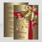 Invitation Cartons d'invitation à la fête de Noël Red & Gold (Devant / Derrière)