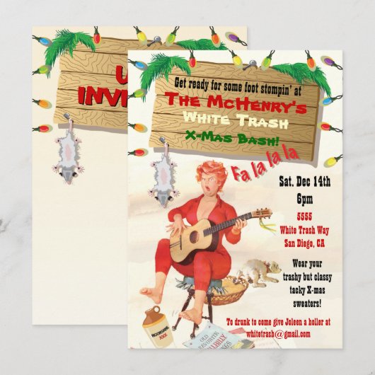 Invitation Cartons d'invitation à la fête de Noël White Trash (Devant / Derrière)