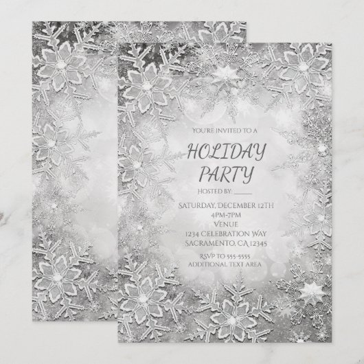 Invitation Cartons d'invitation à la fête Flocons de neige d' (Devant / Derrière)
