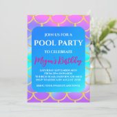 Invitation cartons d'invitation à la fête piscine sirène (Debout devant)