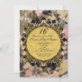 Invitation Cartons d'invitation à la fête rose, noir et or à  (Devant)