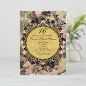 Invitation Cartons d'invitation à la fête rose, noir et or à  (Debout devant)