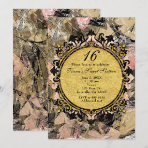 Invitation Cartons d'invitation à la fête rose noir et or à t