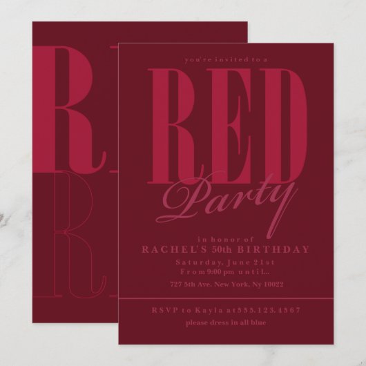 Invitation Cartons d'invitation à la fête rouge radiant (Devant / Derrière)