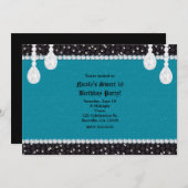 Invitation Cartons d'invitation à la fête Teal Turquoise & Gl (Devant / Derrière)