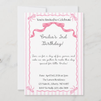 Invitation Cartons d'invitation à ruban rose et blanc