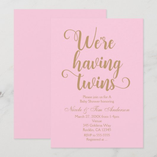 Invitation Cartons d'invitation à une baby shower rose et or  (Devant / Derrière)