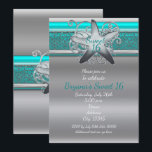Invitation Cartons d'invitation Aqua & Silver Starfish Beach<br><div class="desc">Cartons d'invitation Aqua & Silver Starfish Beach Sweet 16. Personnalisez ce carton d'invitation élégant pour n'importe quel événement.</div>
