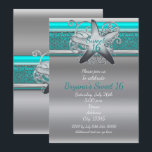 Invitation Cartons d'invitation Aqua & Silver Starfish Beach<br><div class="desc">Cartons d'invitation Aqua & Silver Starfish Beach Sweet 16. Personnalisez ce carton d'invitation élégant pour n'importe quel événement.</div>