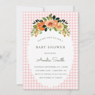 Invitation Cartons d'invitation au baby shower à carreaux flo