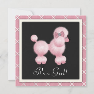 Invitation Cartons d'invitation Baby Shower Black Pink Poodle