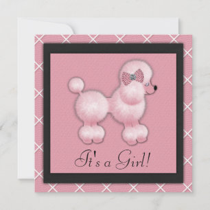 Invitation Cartons d'invitation Baby Shower Black Pink Poodle